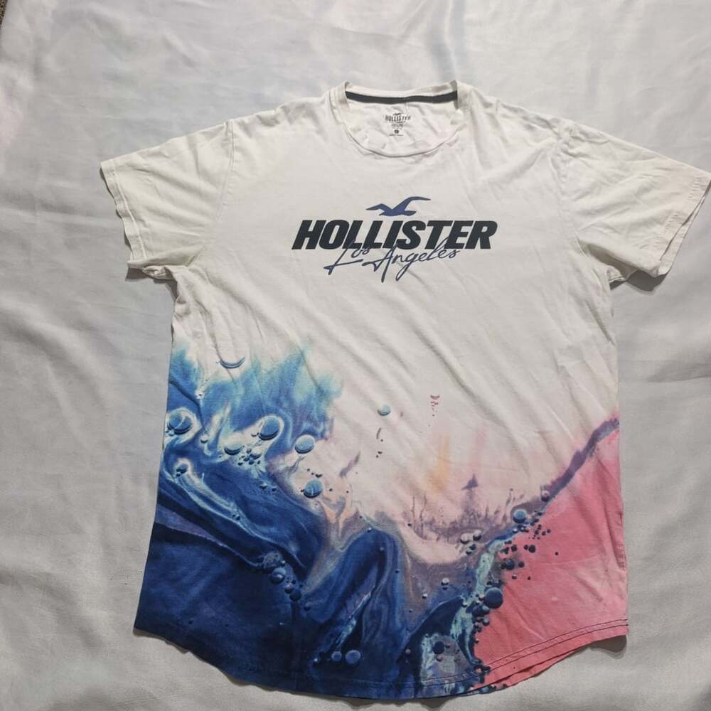 Hollister Los Angeles Graphic Tee Size L White Blue Ombre
